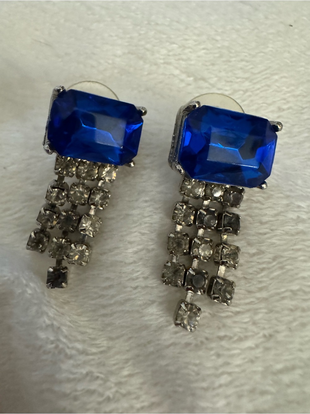 Royal Blue Crystal Drop Earrings with Rhinestone Fringe